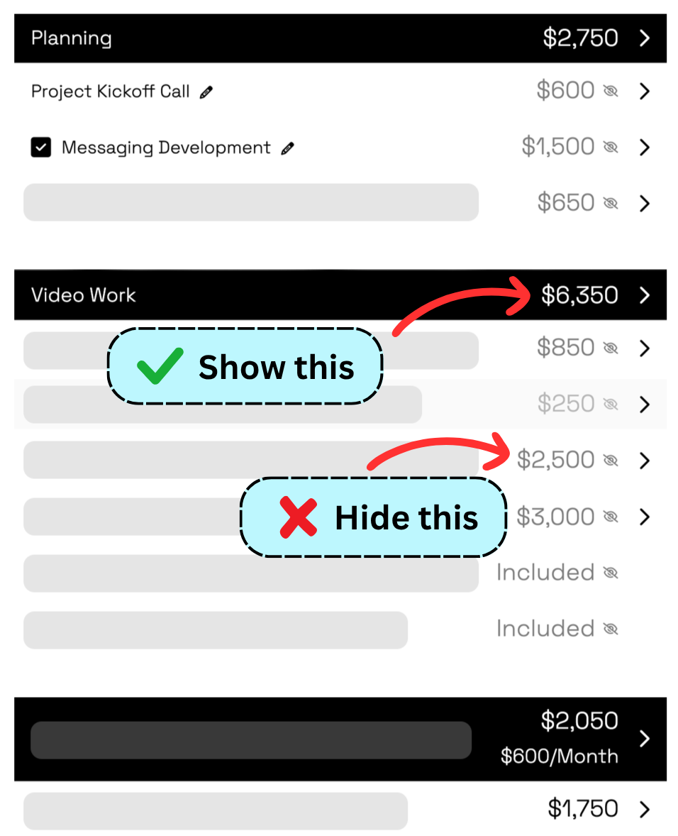 Smart Pricing Table price visibility controls dashboard