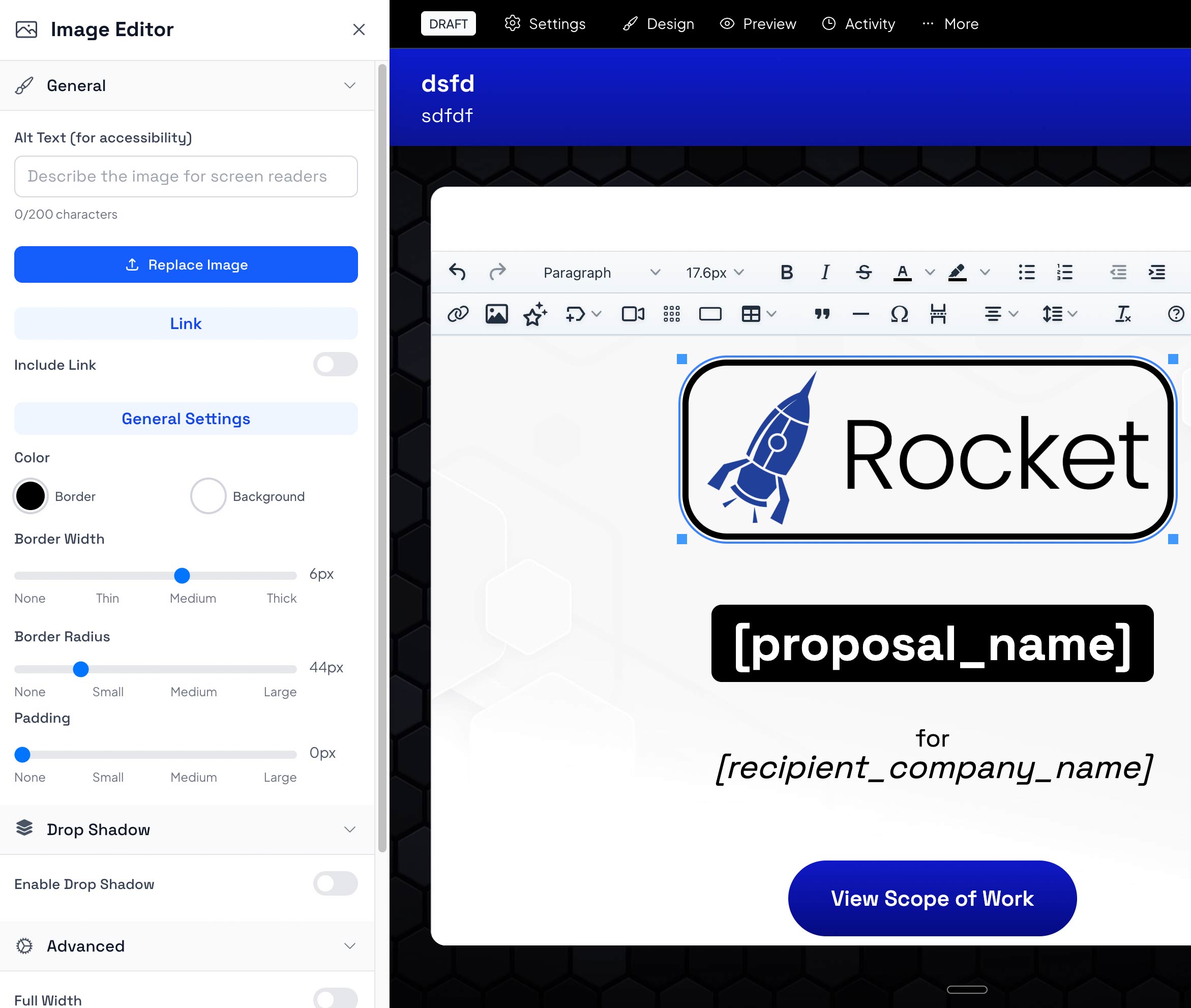 Image property editing interface in Smart Pricing Table
