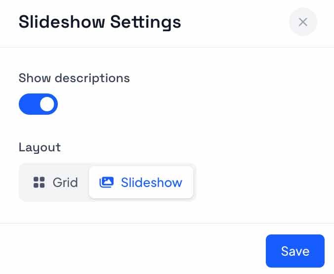 Gallery settings interface