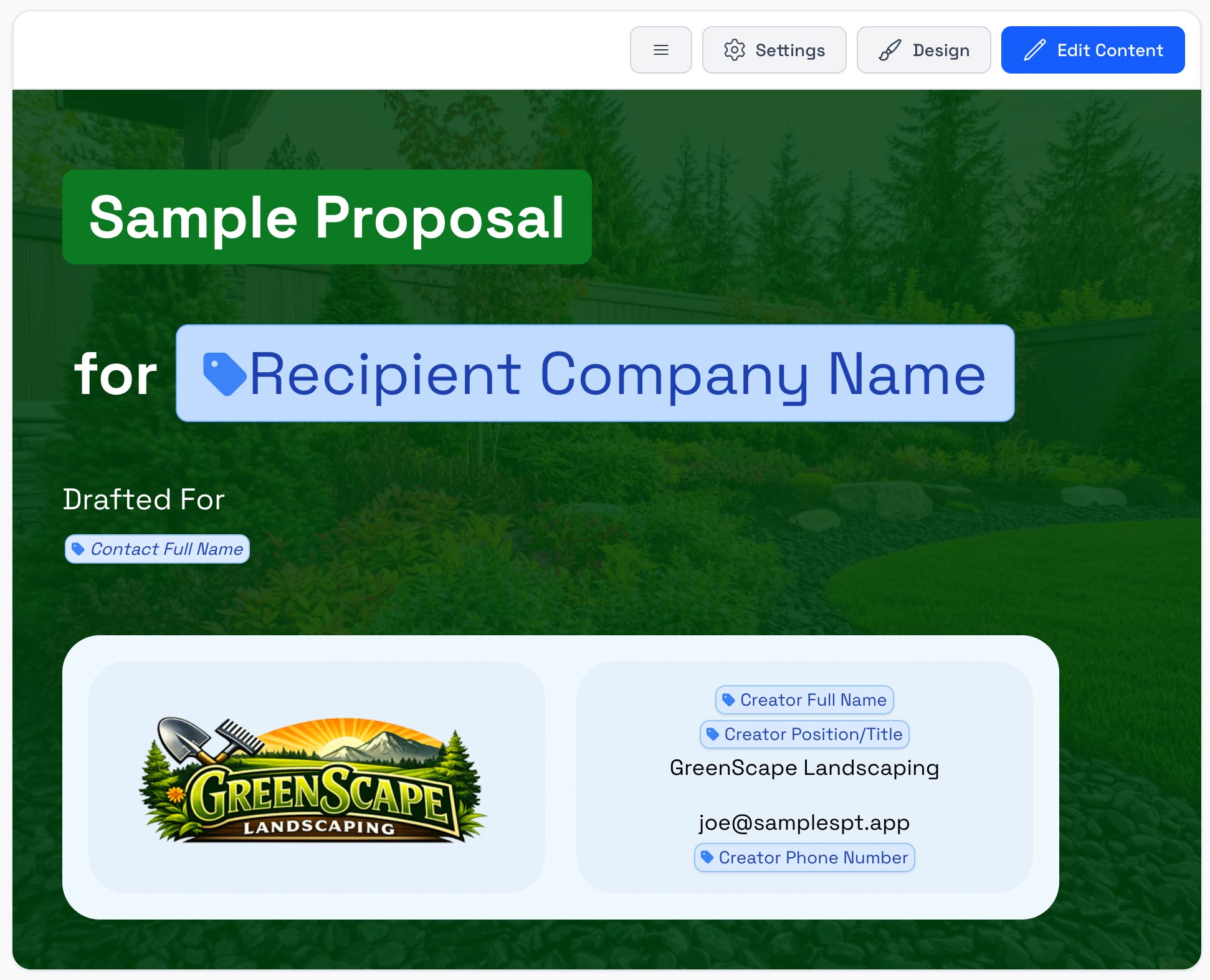 Page editor interface for customizing proposal pages in Smart Pricing Table