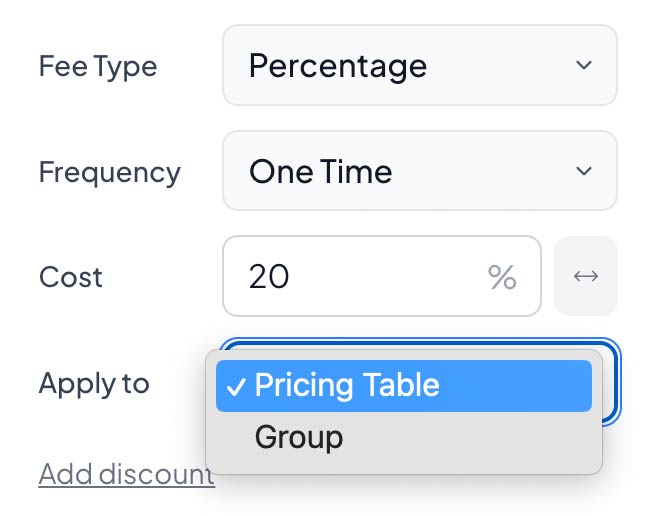 Percentage-based pricing controls in Smart Pricing Table