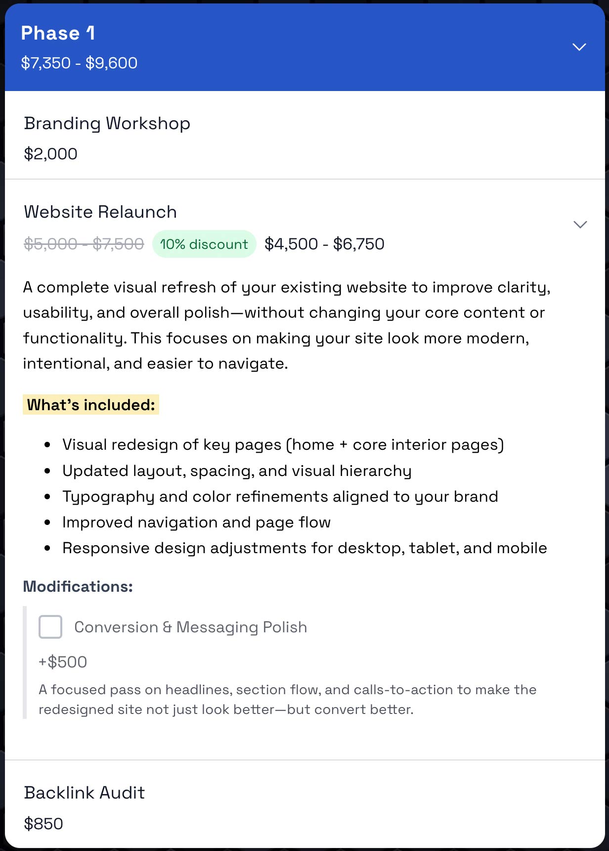 Price range controls and estimates in Smart Pricing Table proposals