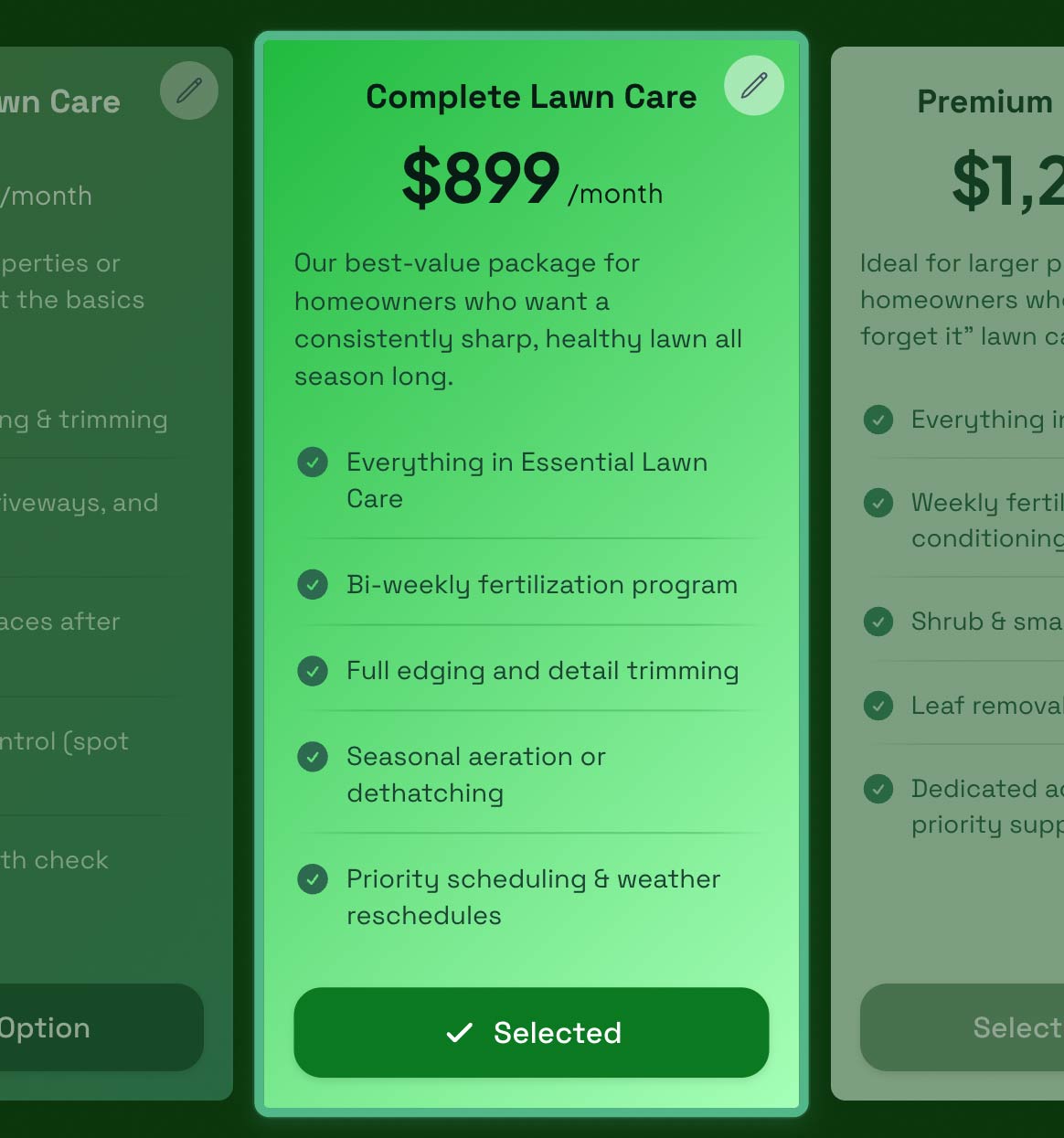 Side-by-side comparison interface in Smart Pricing Table